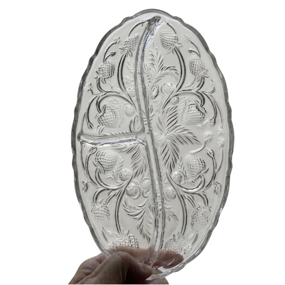 Vintage Glass Divided Dish Strawberry Fruit Strawberries Berries Jewelry Trinket